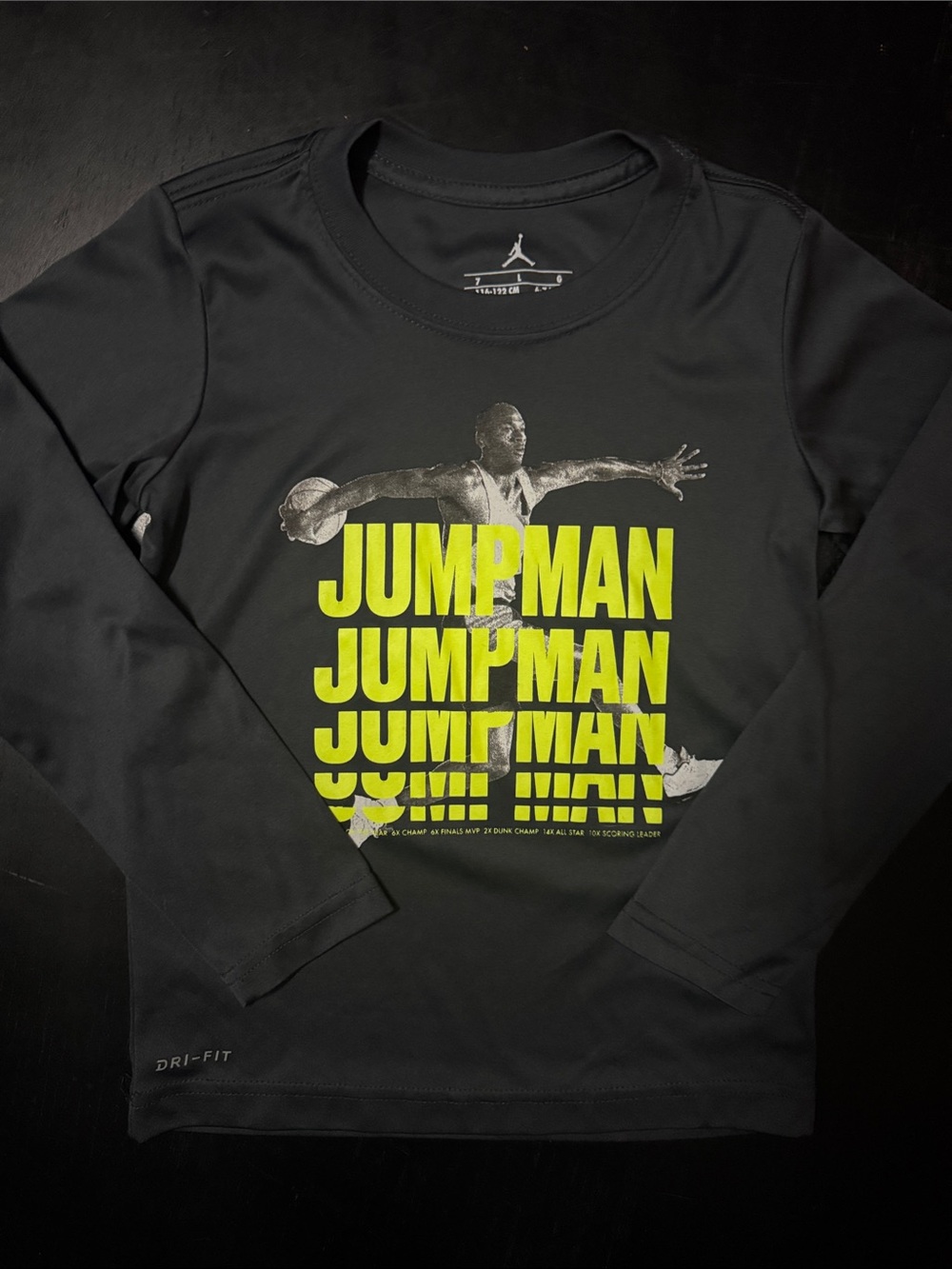Jordan Black Long-Sleeve Tee with Neon Yellow Jumpman Stack